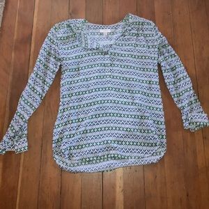 Blue White and Black long sleeve Blouse